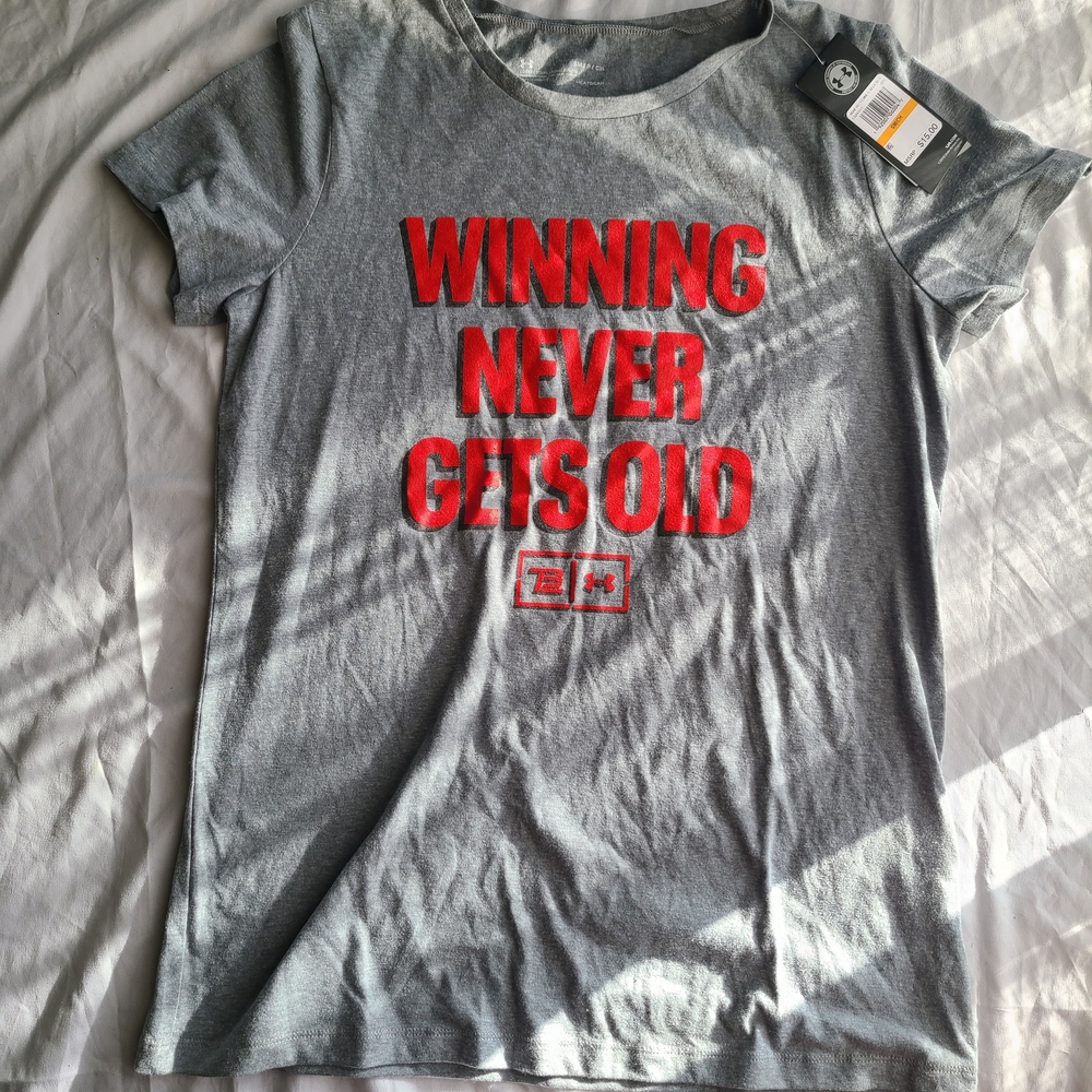 Under Armour grey & red "Winning Never Gets Old" tee Size S #fitness #gymwear